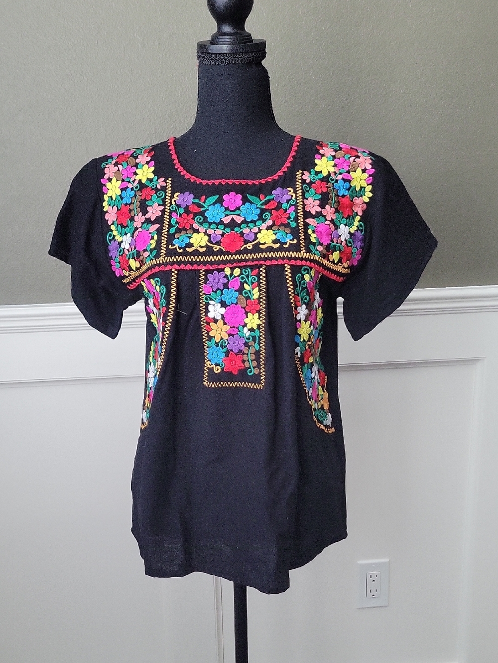Black Embroidered Floral Women's Blouse